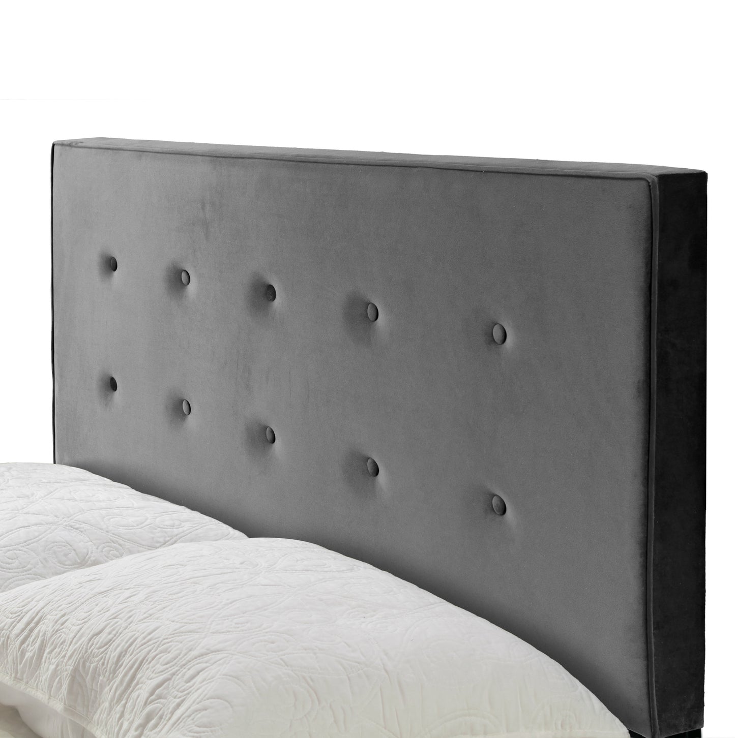 Auryon Silver Gray Velvety Fabric Queen Bed with Button Tufting