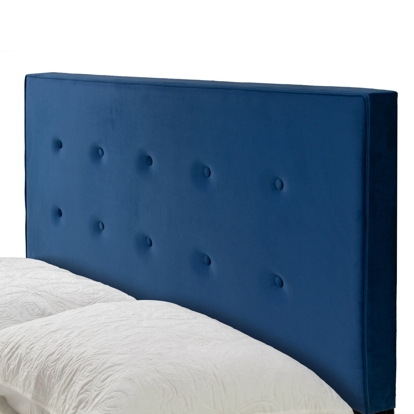 Auryon Navy Blue Velvety Fabric Queen Bed with Button Tufting
