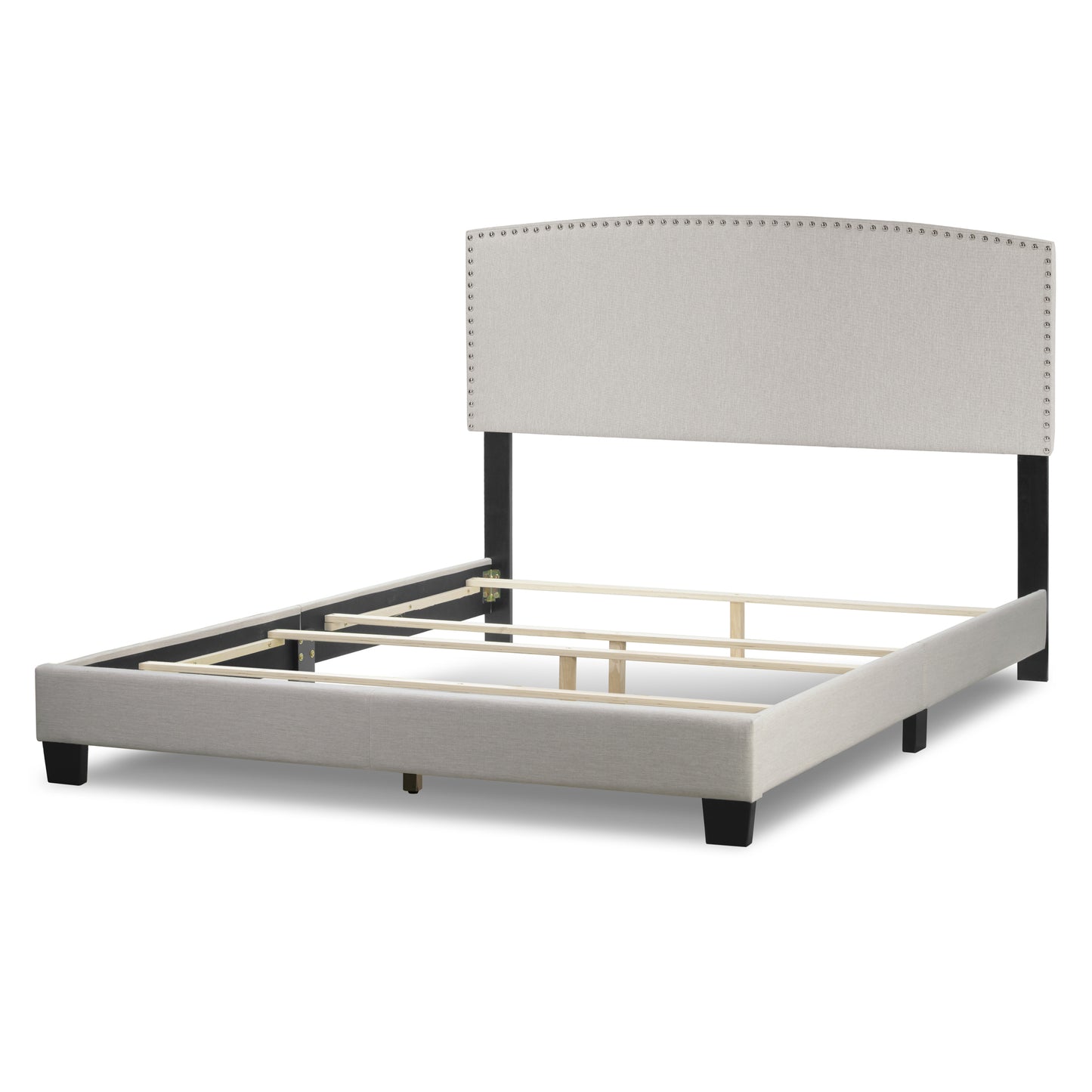 Ausca Beige Fabric Queen Bed with Nail Head Trim