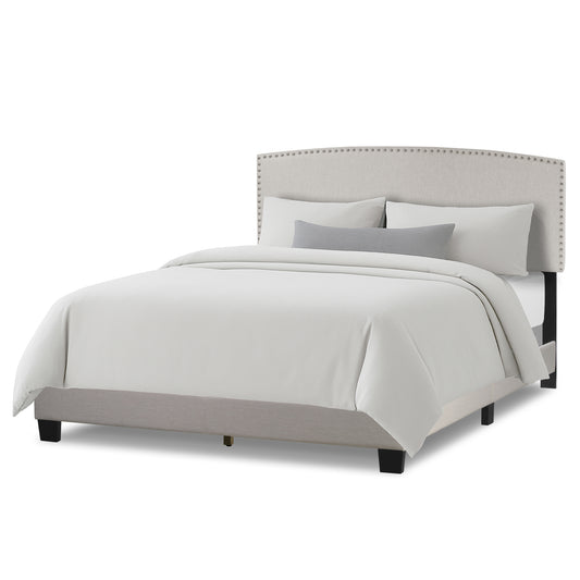 Ausca Beige Fabric Queen Bed with Nail Head Trim