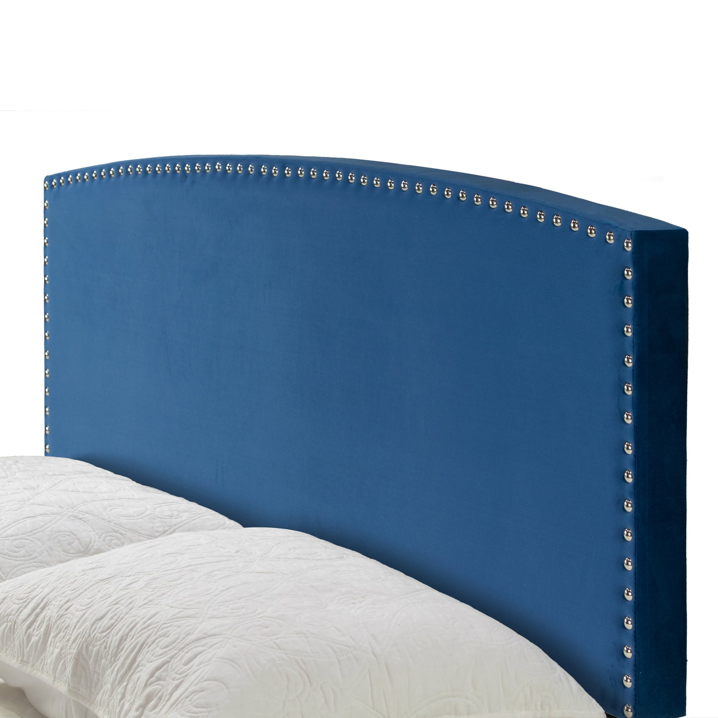 Ausca Navy Blue Velvety Fabric Queen Bed with Nail Head Trim