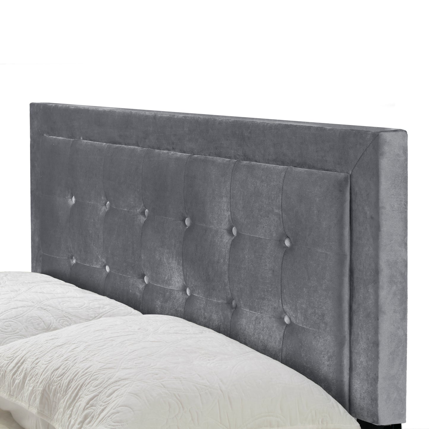 Austin Silver Gray Velvety Fabric Queen Bed with Button Tufting and Stitching