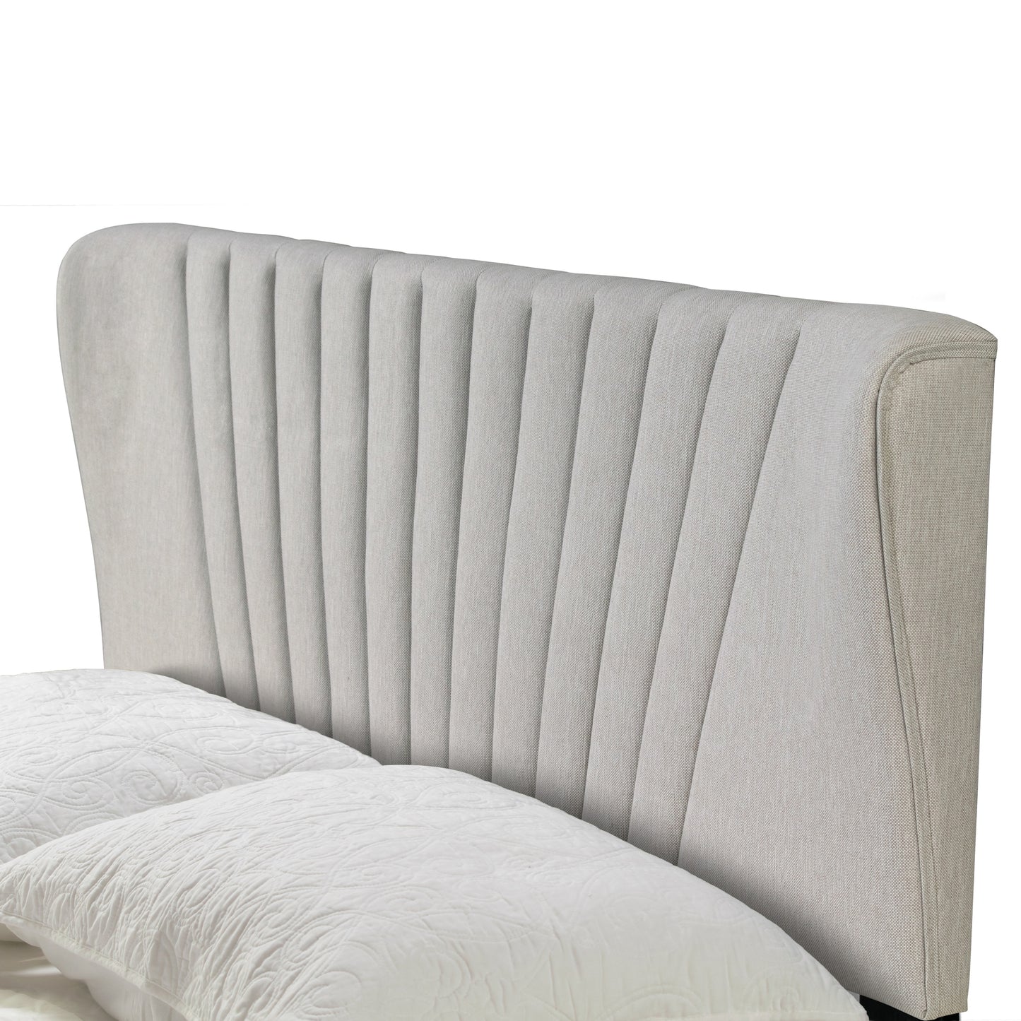 Autumn Beige Fabric Queen Bed with Decorative Stitching