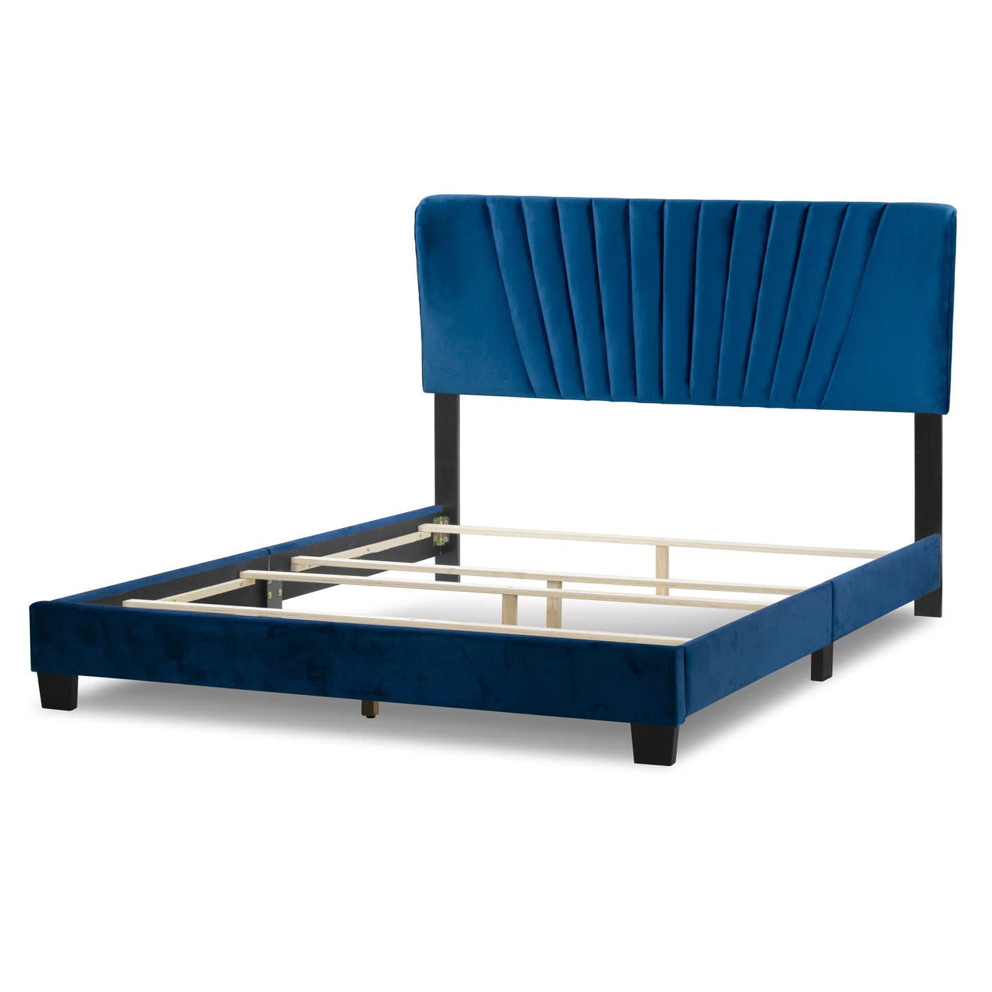 Autumn Navy Blue Velvety Fabric Queen Bed with Decorative Stitching