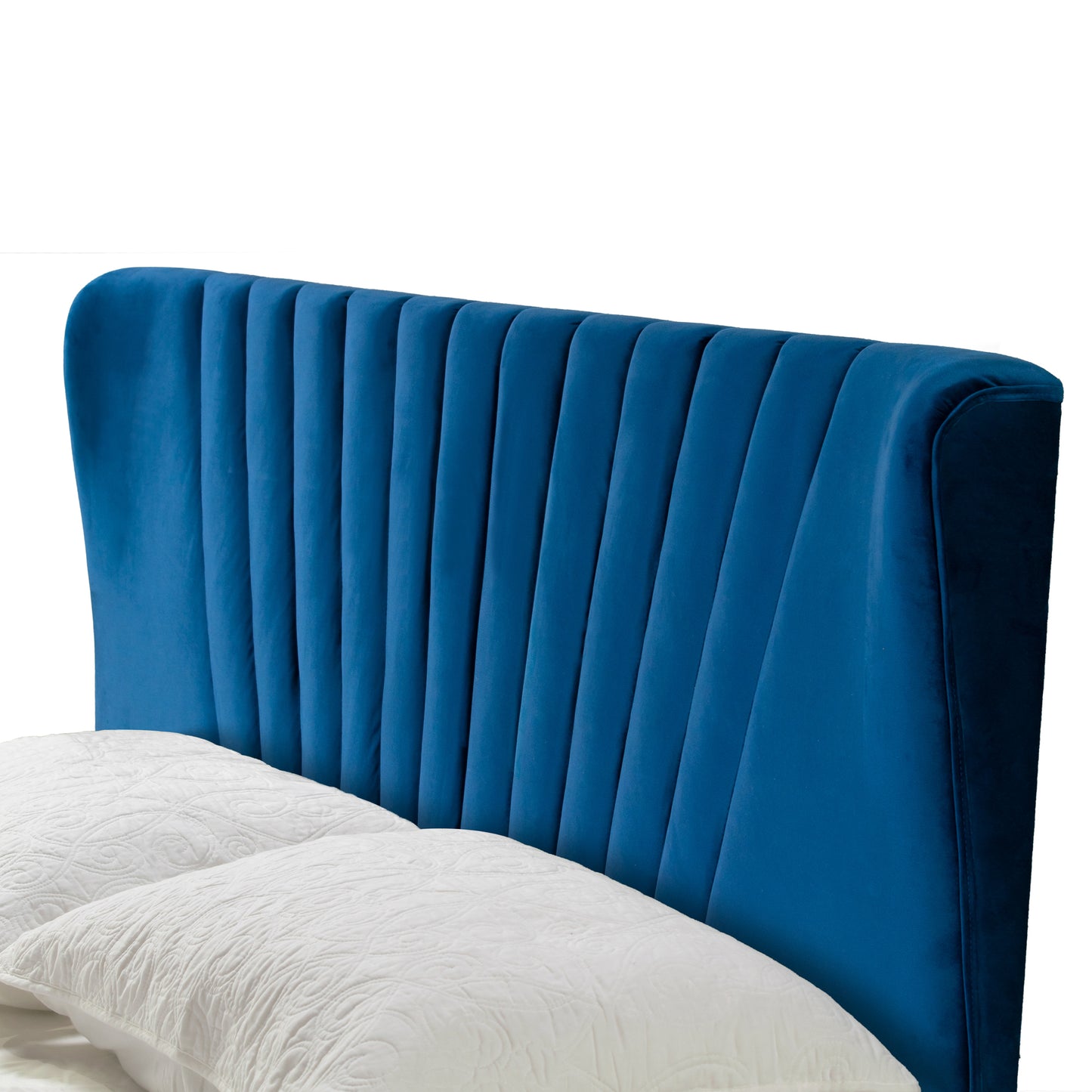 Autumn Navy Blue Velvety Fabric Queen Bed with Decorative Stitching