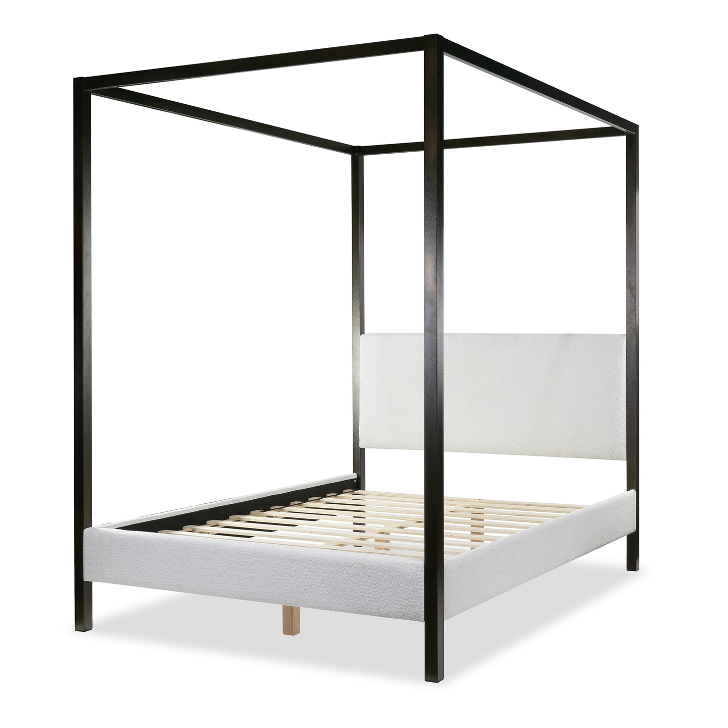 Beecher White Boucle Canopy Queen Bed with Iron Frame