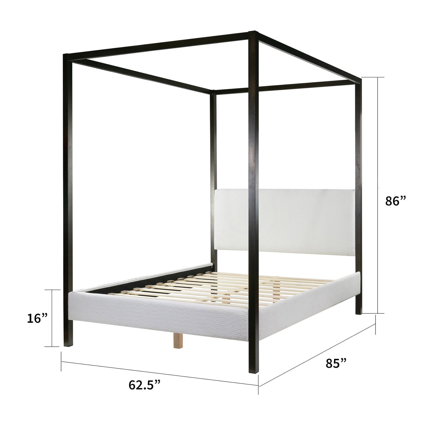 Beecher White Boucle Canopy Queen Bed with Iron Frame