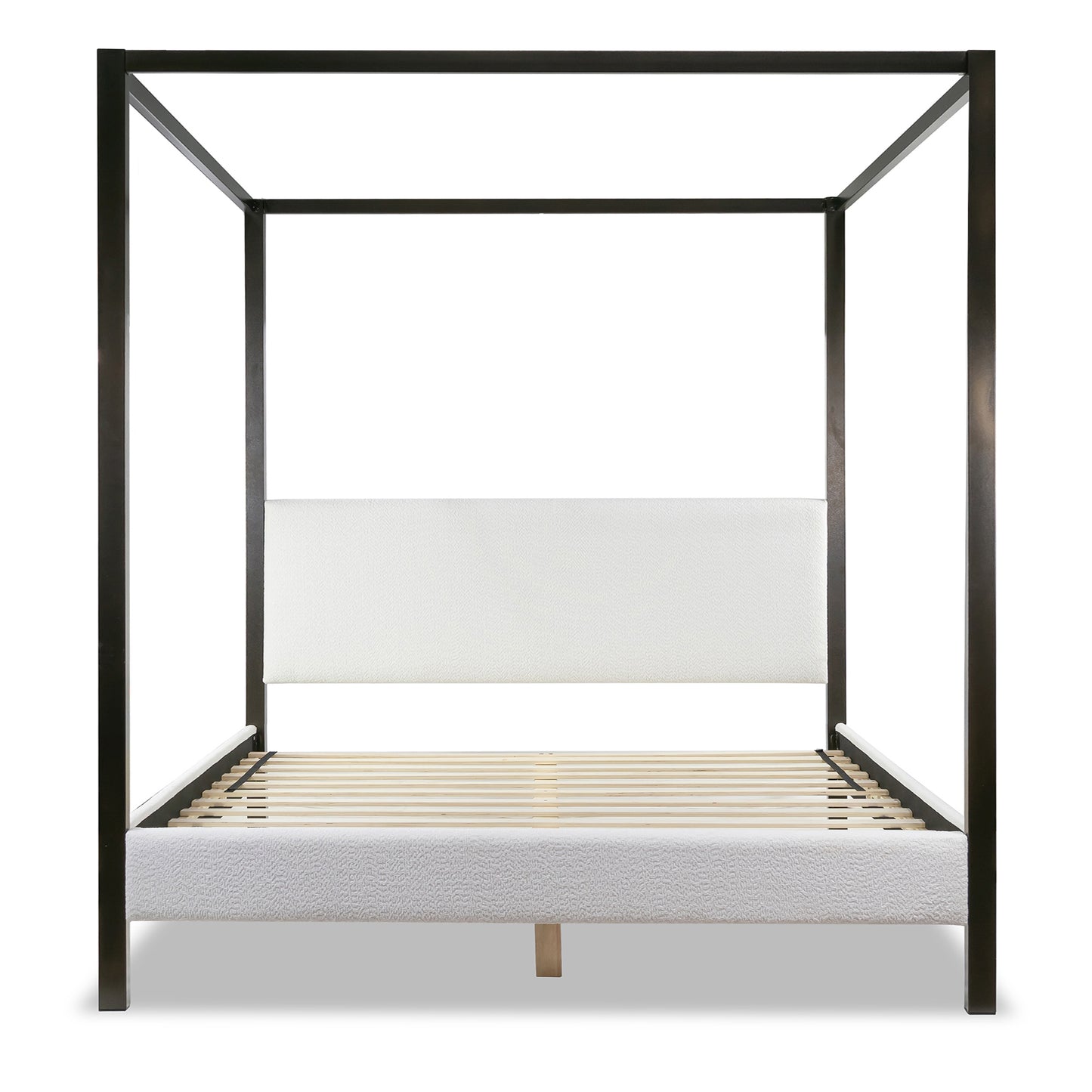 Beecher White Boucle Canopy King Bed with Iron Frame