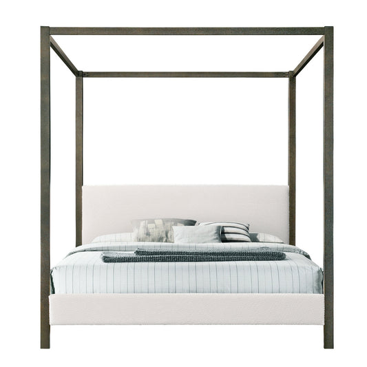 Beecher White Boucle Canopy King Bed with Iron Frame