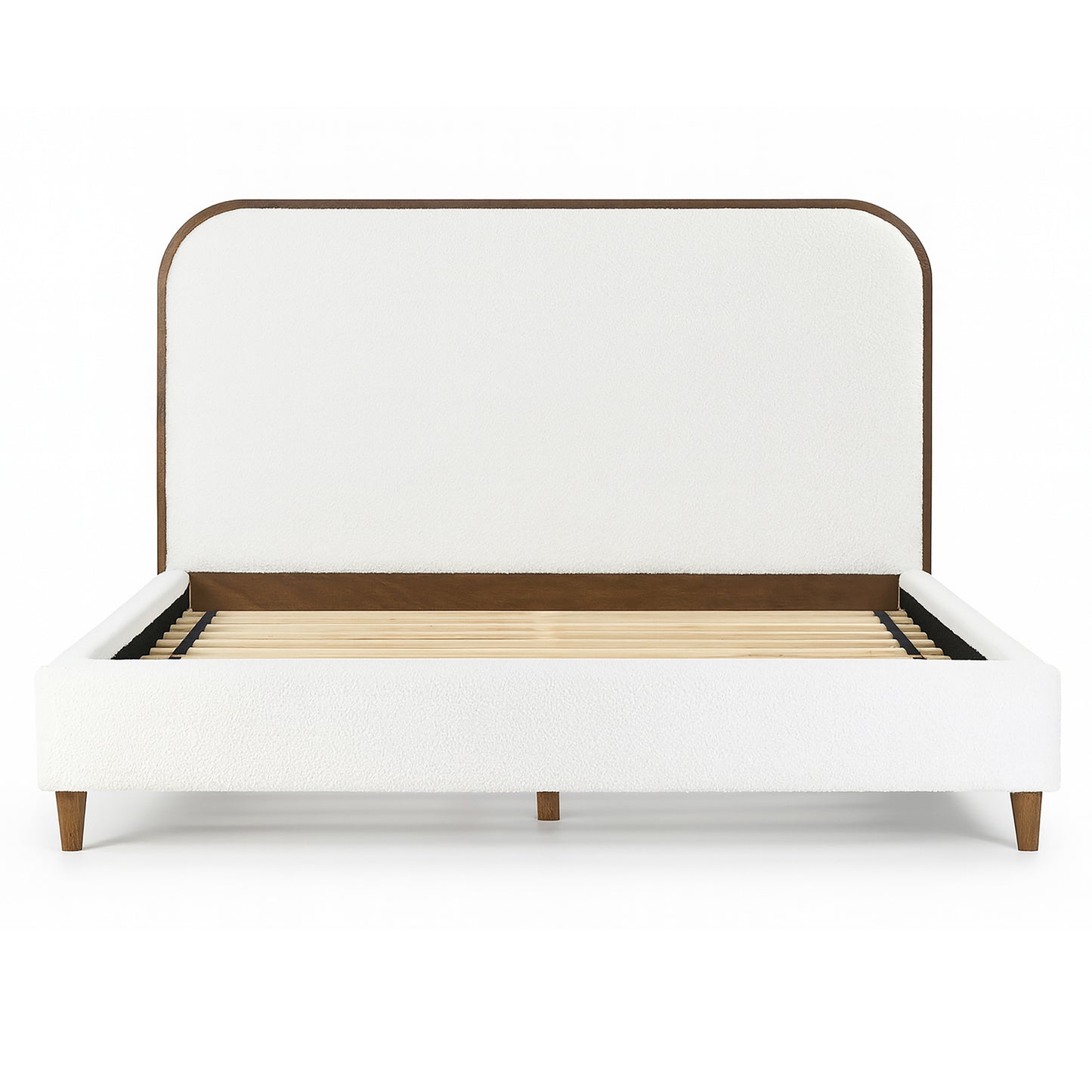 Brenda Fabric Upholstered Queen Bed with Wood Trim Accent