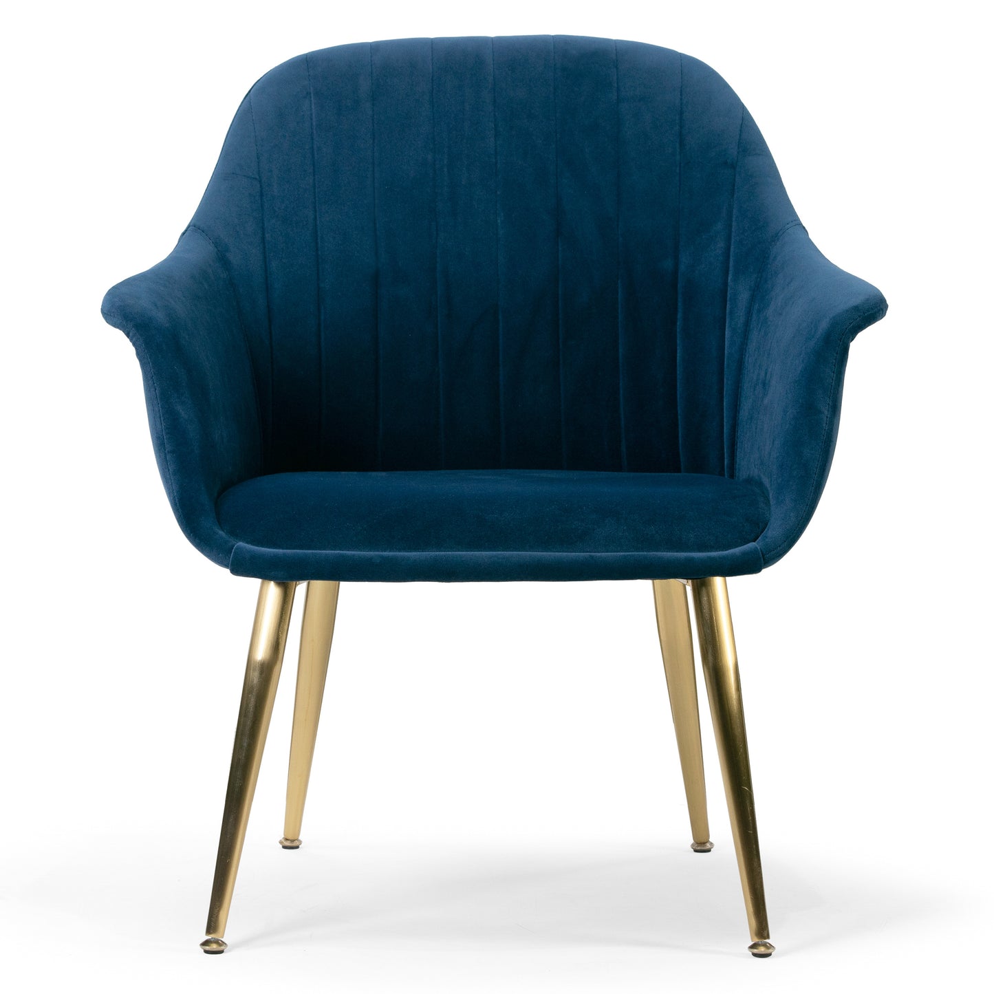 Angela Blue Velvet Accent Chair with Golden Metal Legs Stitching Accent