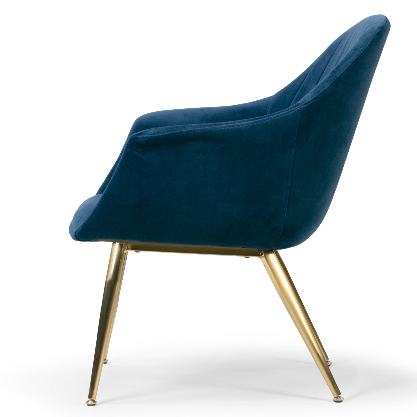 Angela Blue Velvet Accent Chair with Golden Metal Legs Stitching Accent