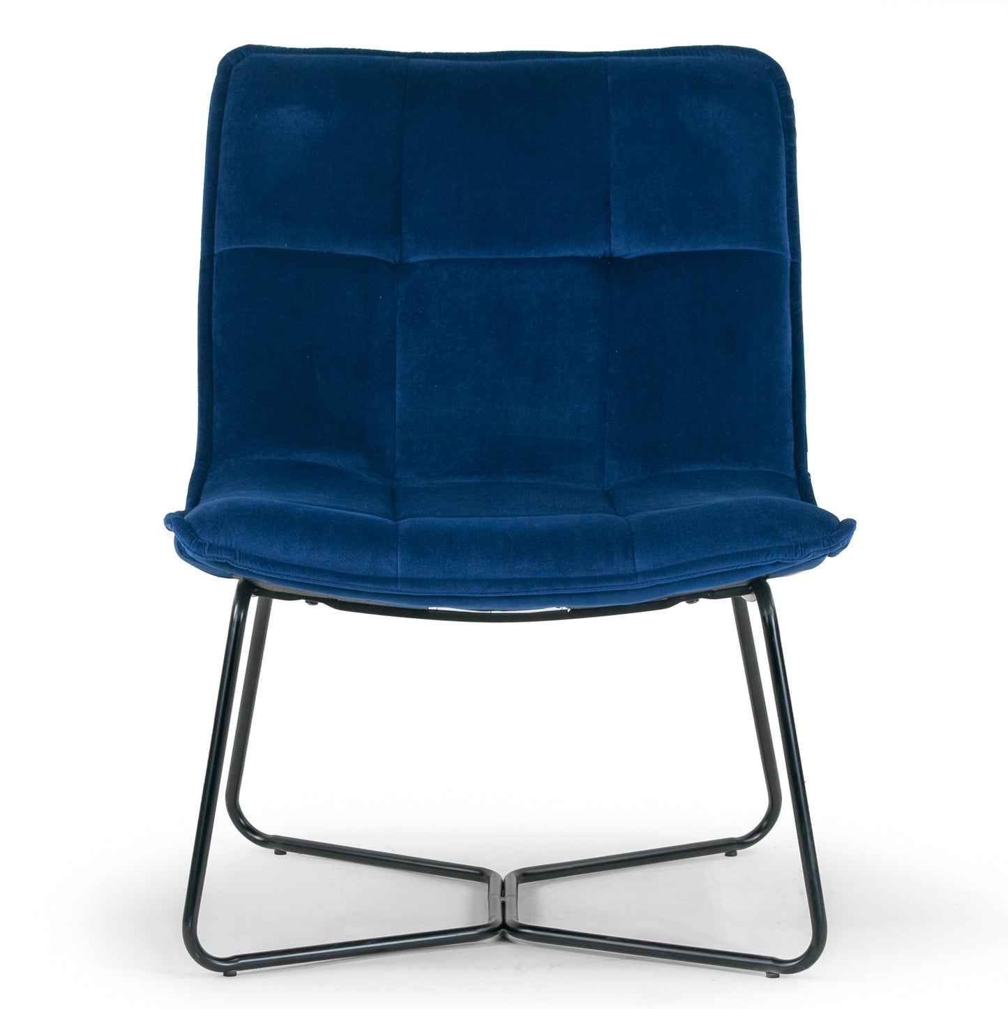 Aurele Blue Velvet Fabric Armless Accent Chair with Black Metal Legs