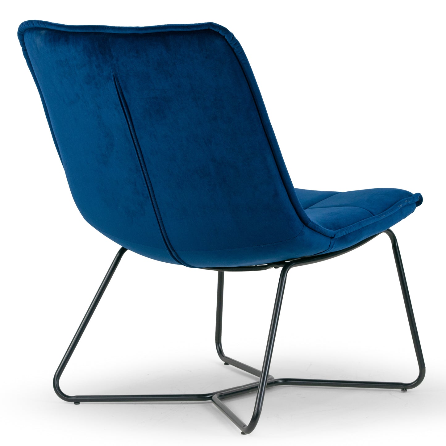 Aurele Blue Velvet Fabric Armless Accent Chair with Black Metal Legs