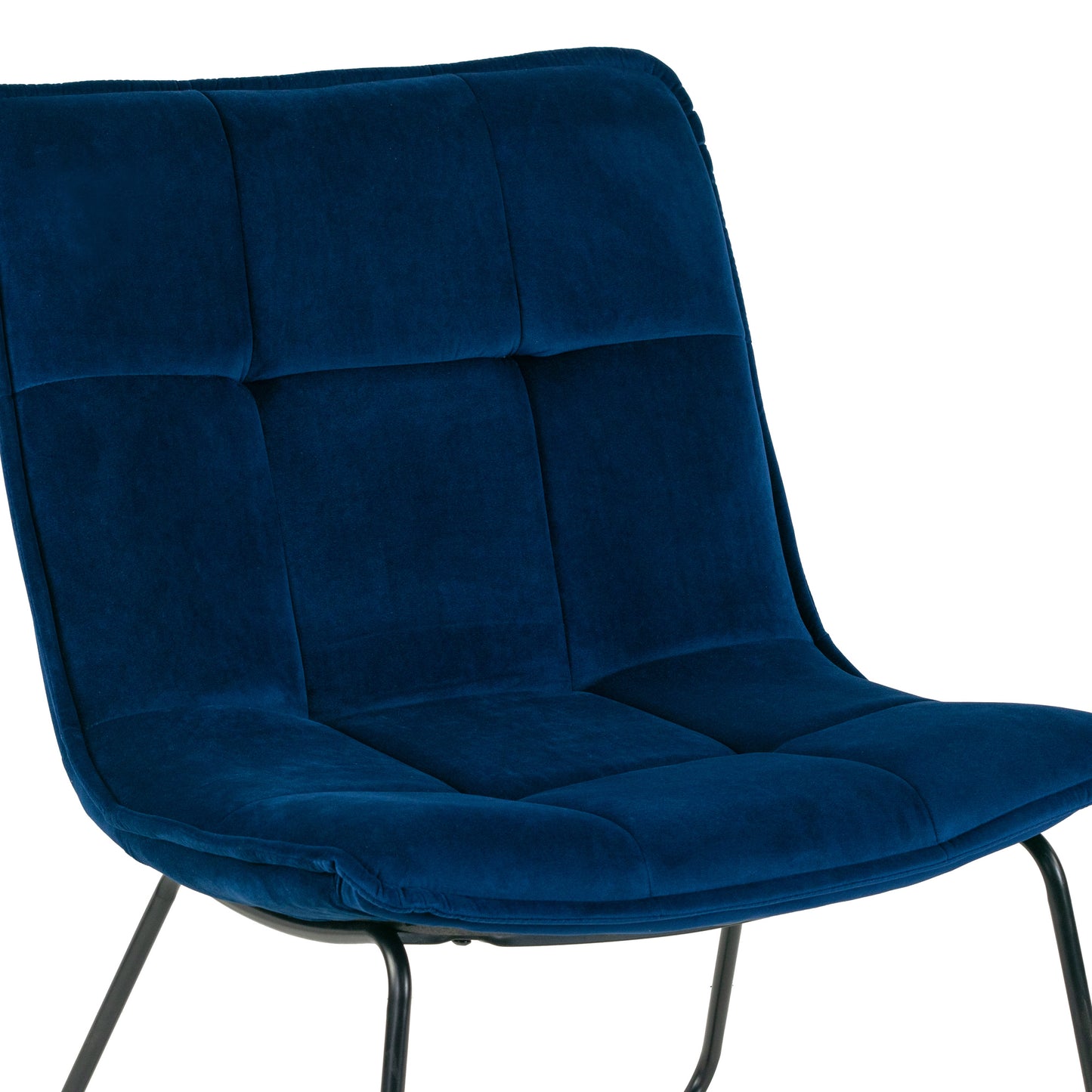 Aurele Blue Velvet Fabric Armless Accent Chair with Black Metal Legs