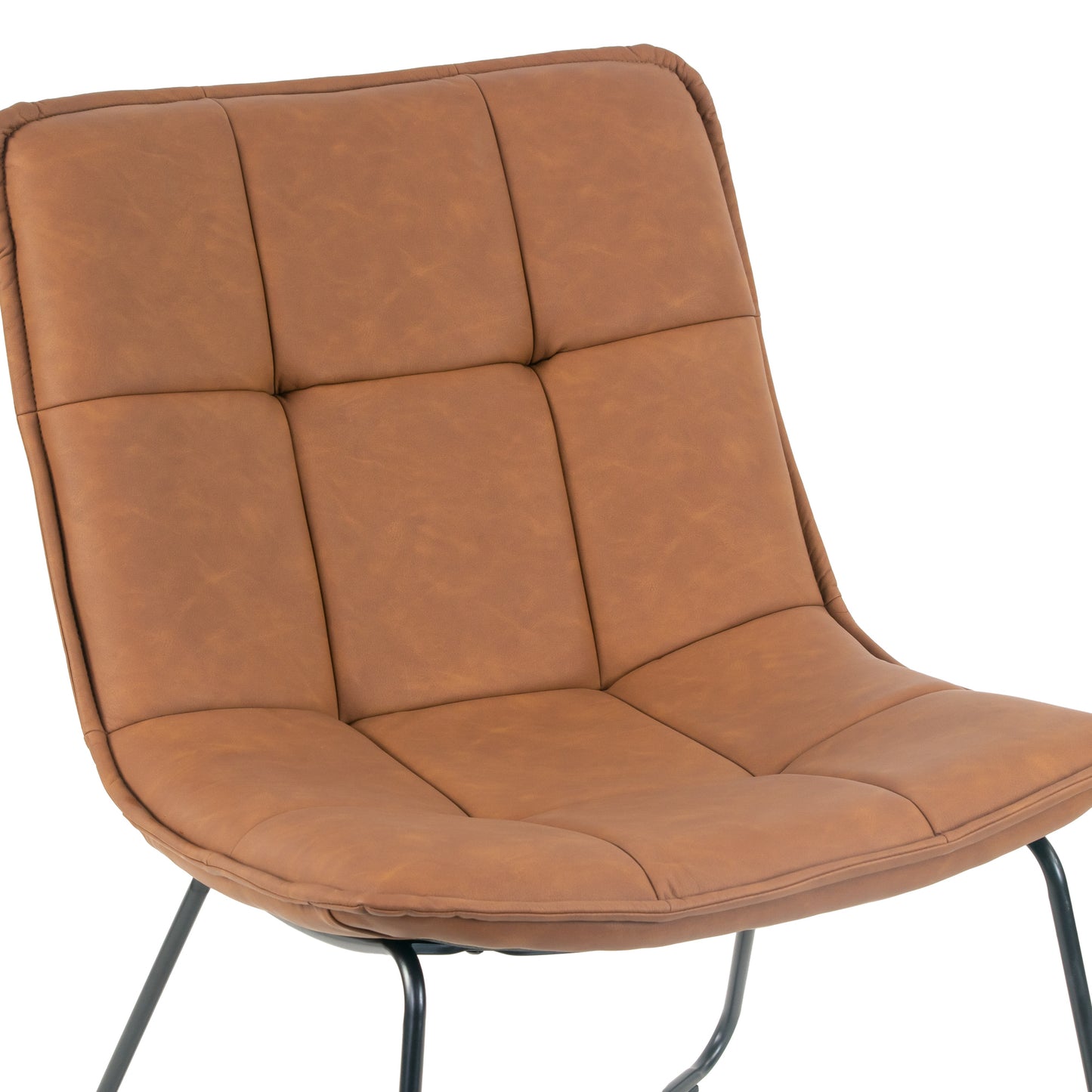 Aurele Light Brown Faux Leather Armless Accent Chair with Black Metal Legs