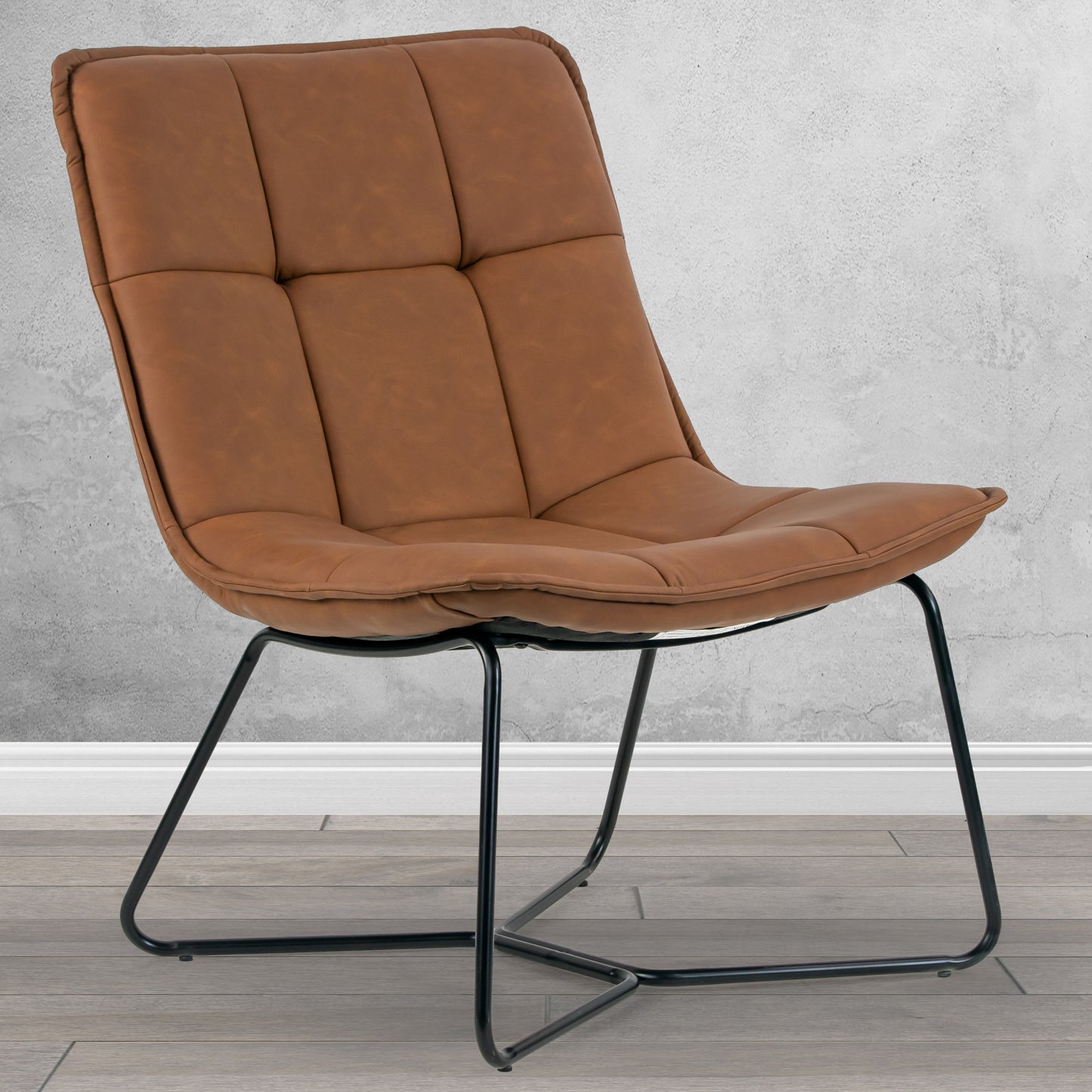 Aurele Light Brown Faux Leather Armless Accent Chair with Black Metal Legs