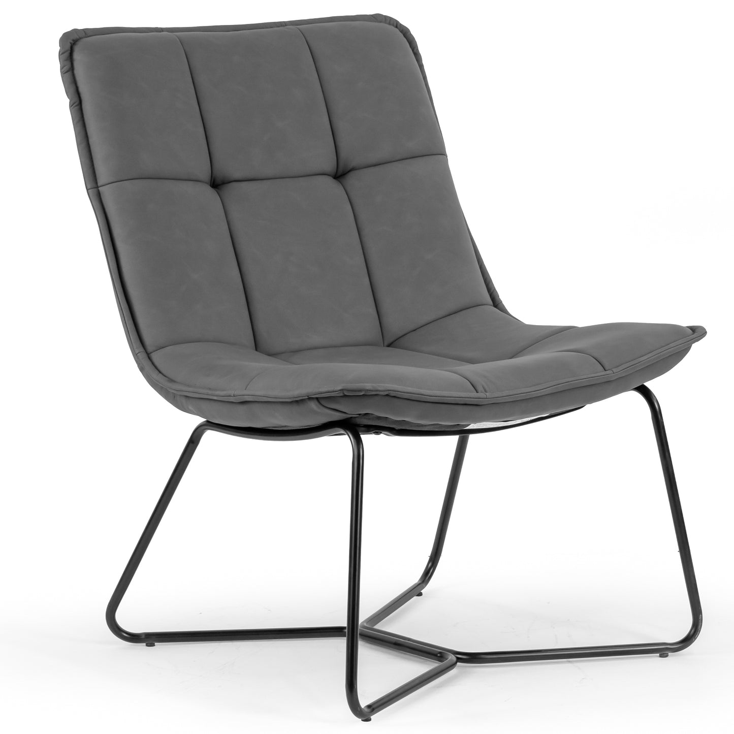 Aurele Grey Faux Leather Armless Accent Chair with Black Metal Legs