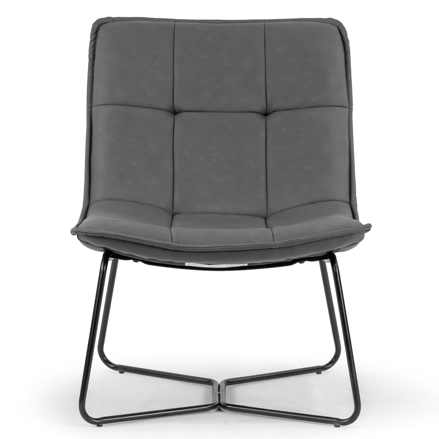 Aurele Grey Faux Leather Armless Accent Chair with Black Metal Legs