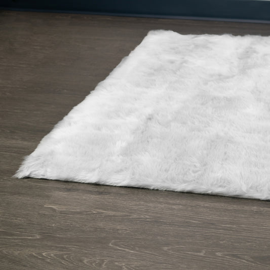 Auriel Faux Sheepskin Fur Area Rug White Rectangular 5x3