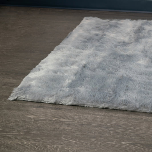 Auriel Faux Sheepskin Fur Area Rug Grey Rectangular 5x3