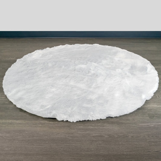 Aurora White Round Faux Fur Area Rug 5 Foot Wide