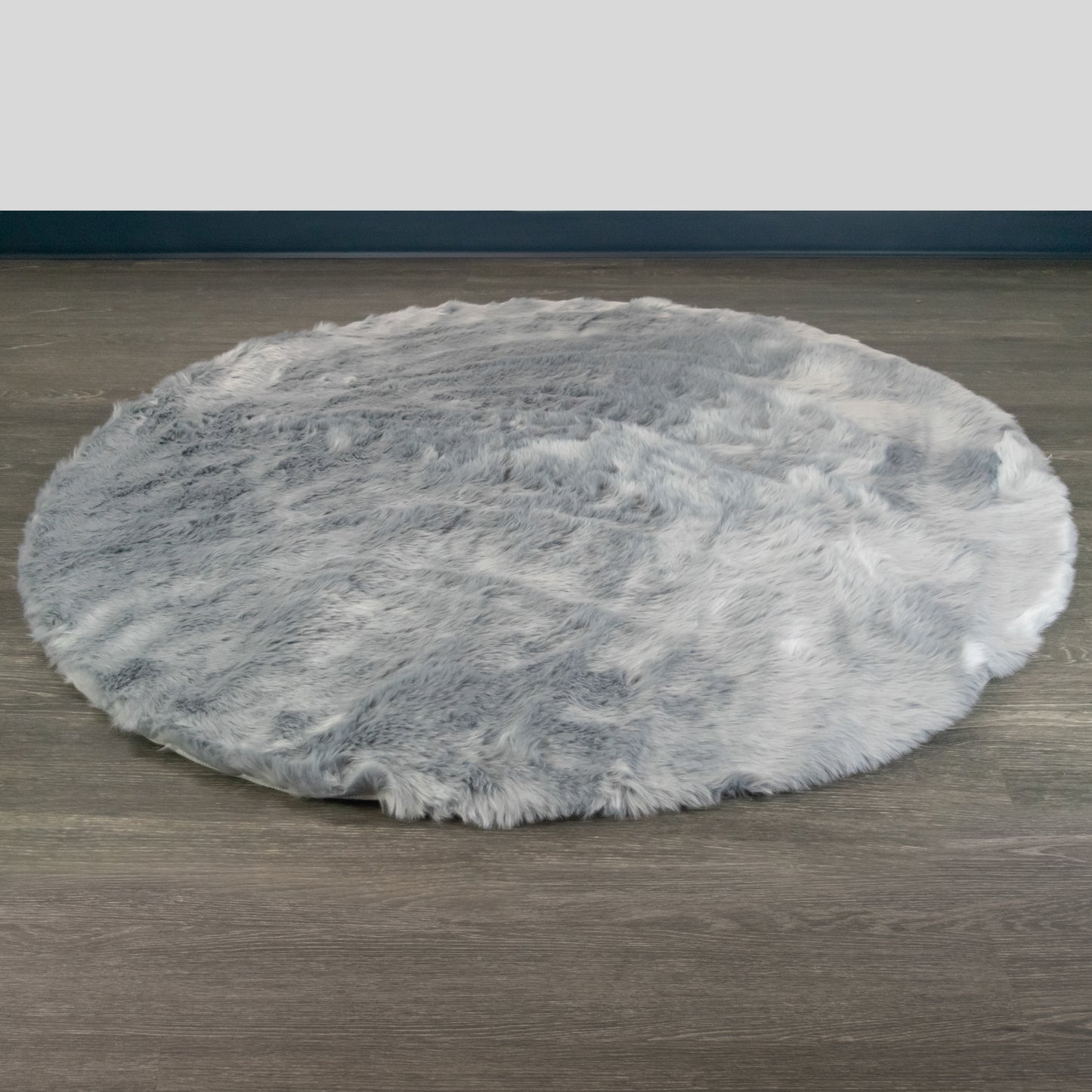 Aurora Grey Round Faux Fur Area Rug 5 Foot Wide