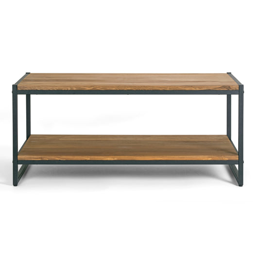 Ailis Brown Pine Wood Black Metal Frame Coffee Table