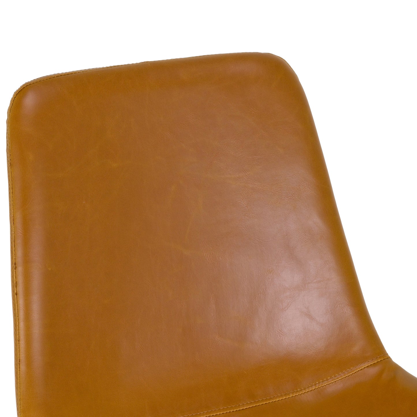 Set of 2 Alary Caramel Brown Faux Leather Modern Dining Chair with Black Iron Legs