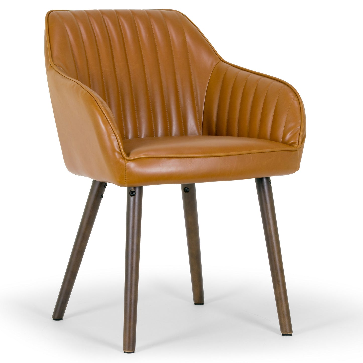 Set of 2 Alaura Arm Chair in Caramel Brown Faux Leather with Beech Legs