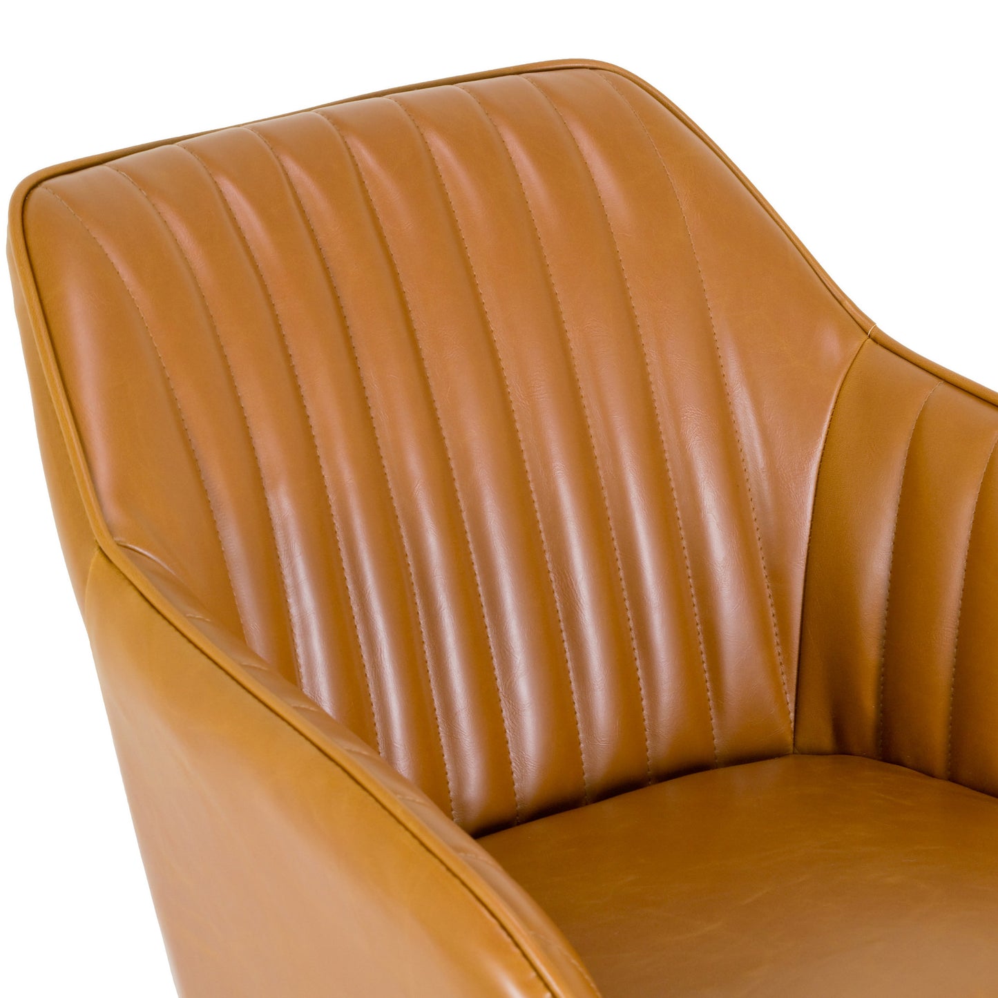 Set of 2 Alaura Arm Chair in Caramel Brown Faux Leather with Beech Legs