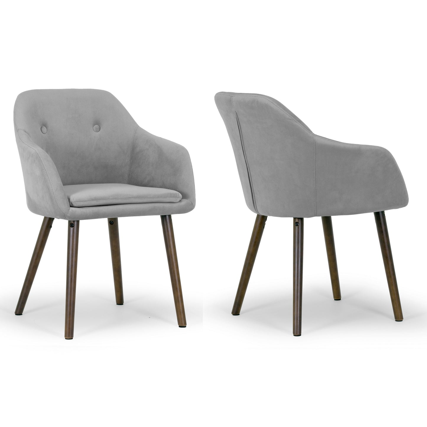 Set of 2 Alba Grey Velvet Arm Chair with Decorative Buttons Beech Legs