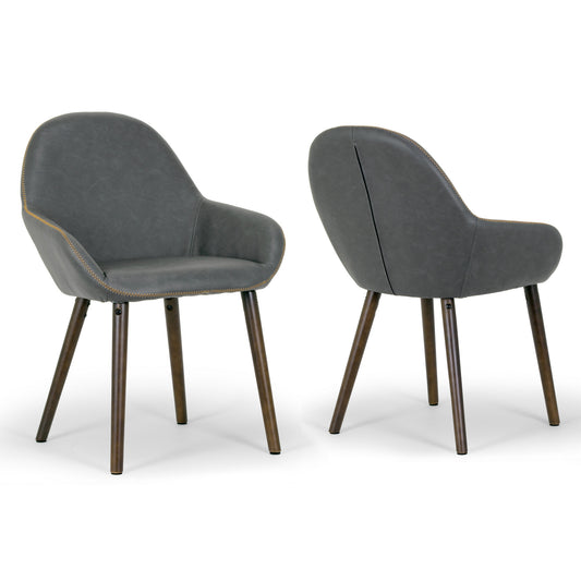 Set of 2 Alan Arm Chair in Vintage Grey Color Faux Leather with Contrasting Stitching