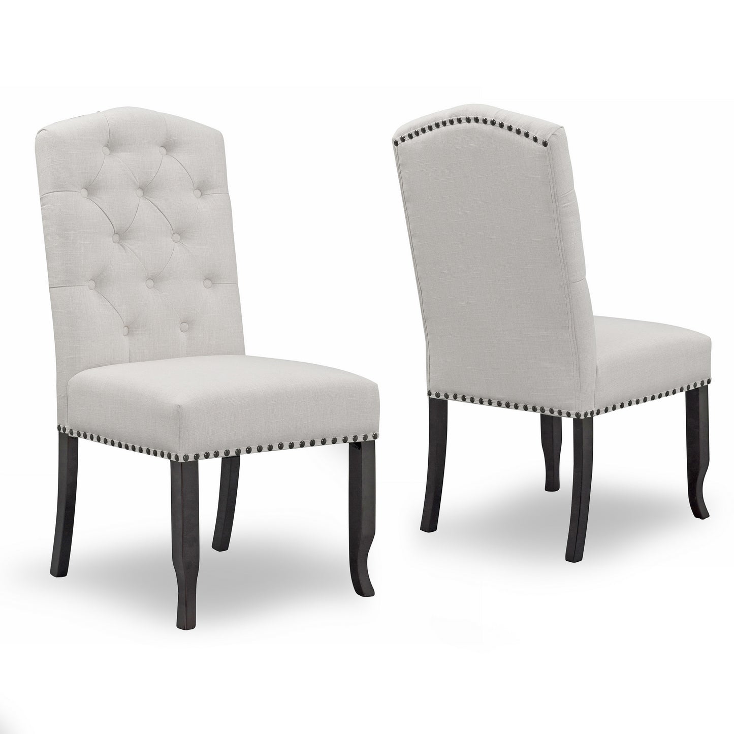 Set of 2 Aleeya Beige Fabric Dining Chair with Tufted Buttons and Nail Head Accent