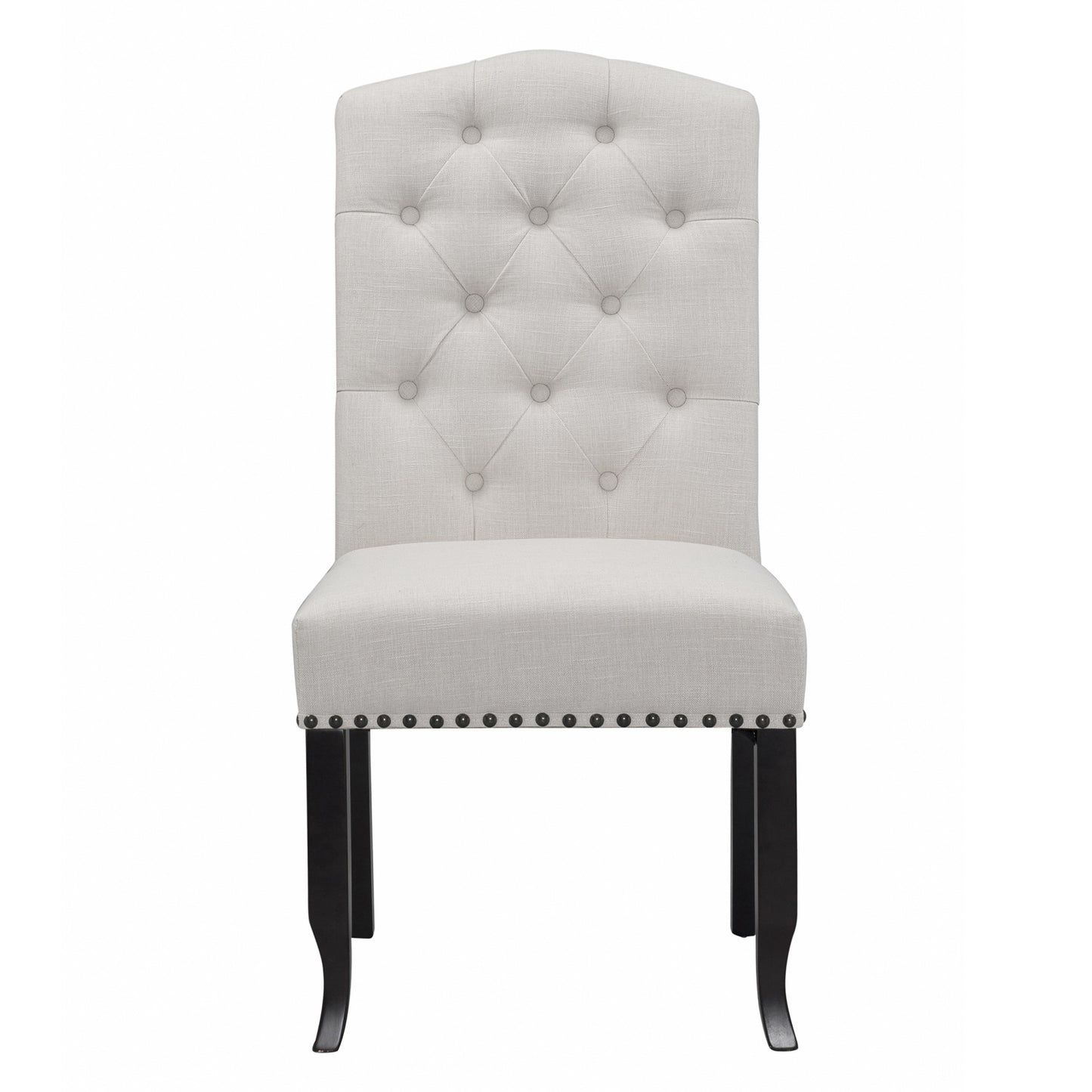 Set of 2 Aleeya Beige Fabric Dining Chair with Tufted Buttons and Nail Head Accent