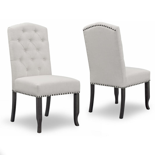 Set of 2 Aleeya Beige Fabric Dining Chair with Tufted Buttons and Nail Head Accent