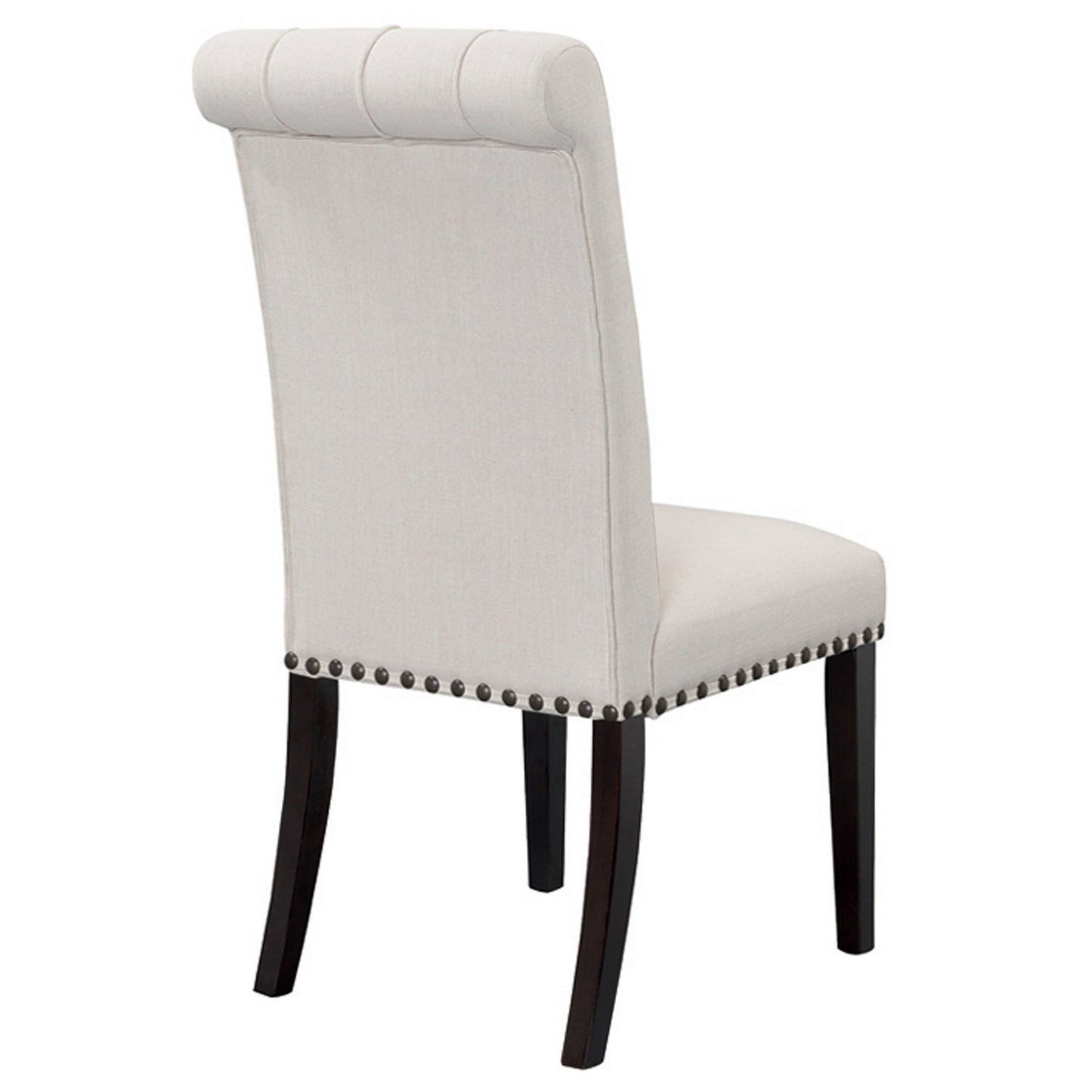 Set of 2 Aleki Beige Fabric Dining Chair Roll Back with Tufted Buttons and Nail Heads