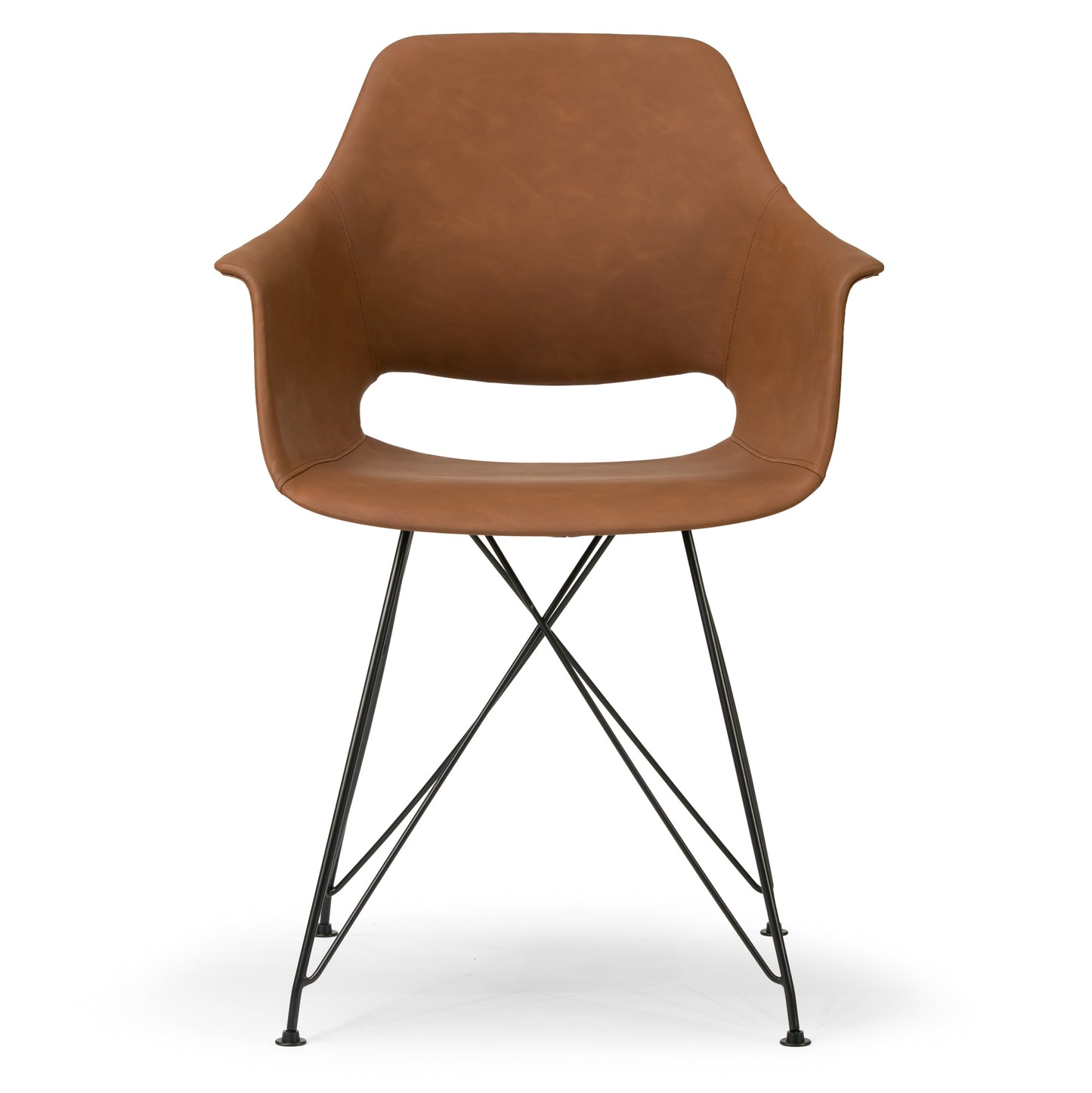 Set of 2 Alora Retro Modern Caramel Brown Arm Chair with Black Steel Legs