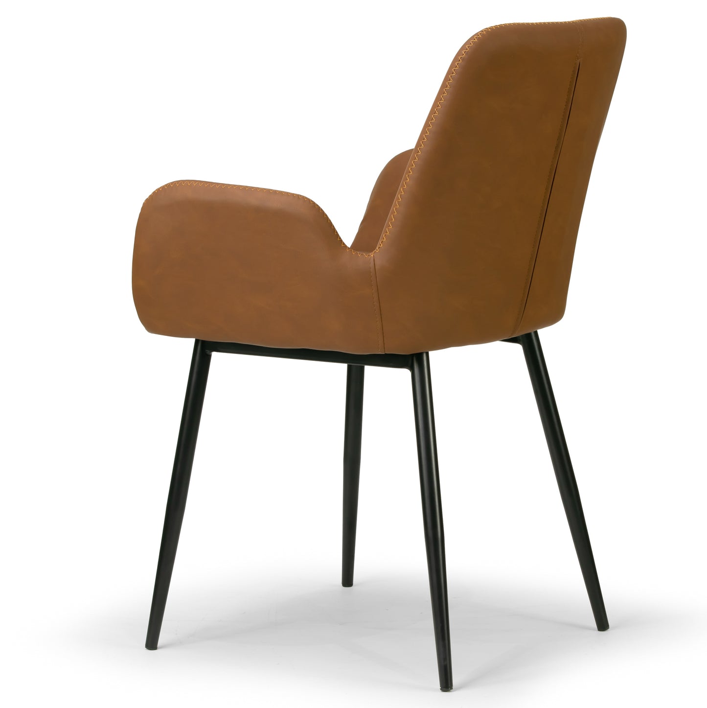 Set of 2 Alrik Caramel Brown Arm Chair with Zigzag Stitching and Black Steel Legs