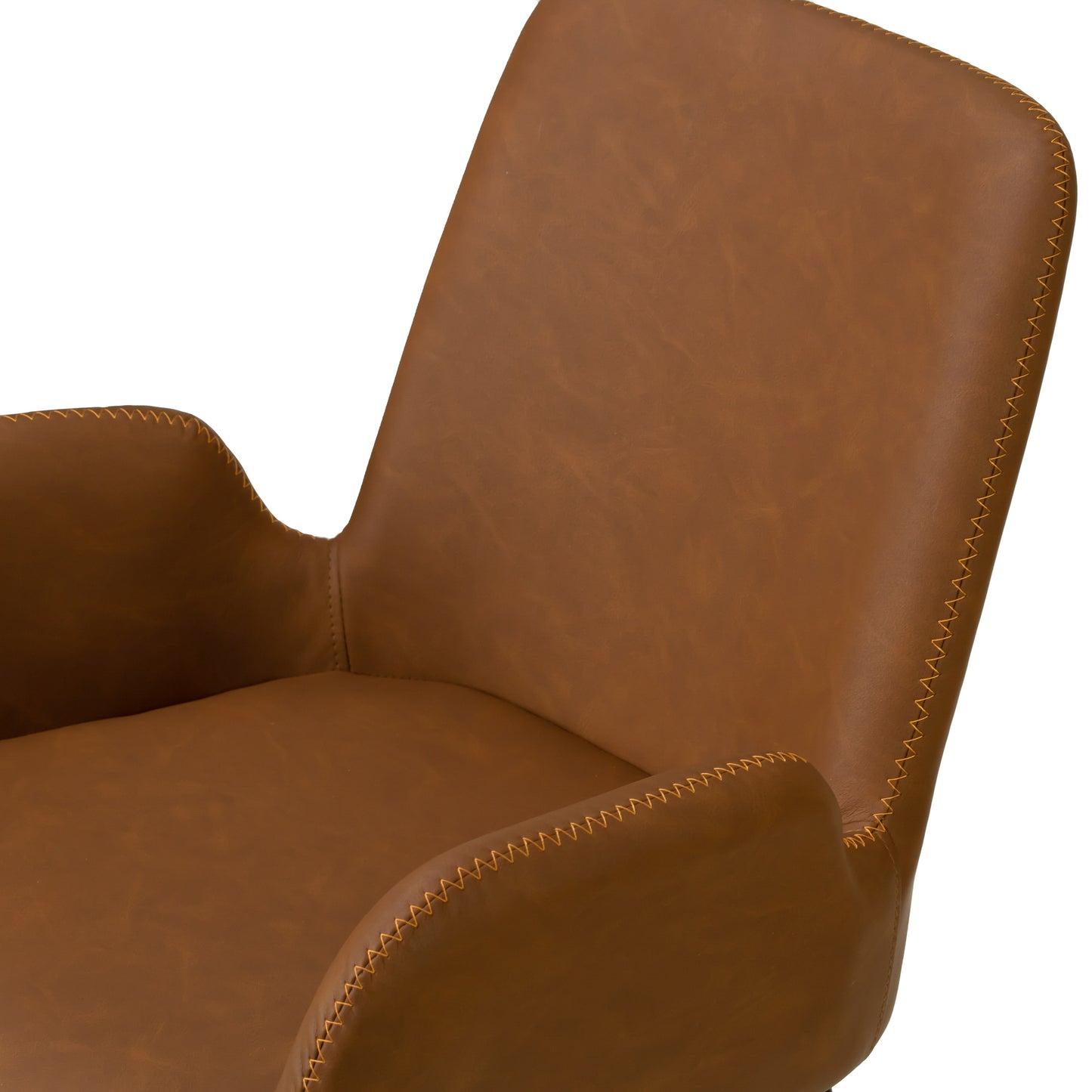 Set of 2 Alrik Caramel Brown Arm Chair with Zigzag Stitching and Black Steel Legs