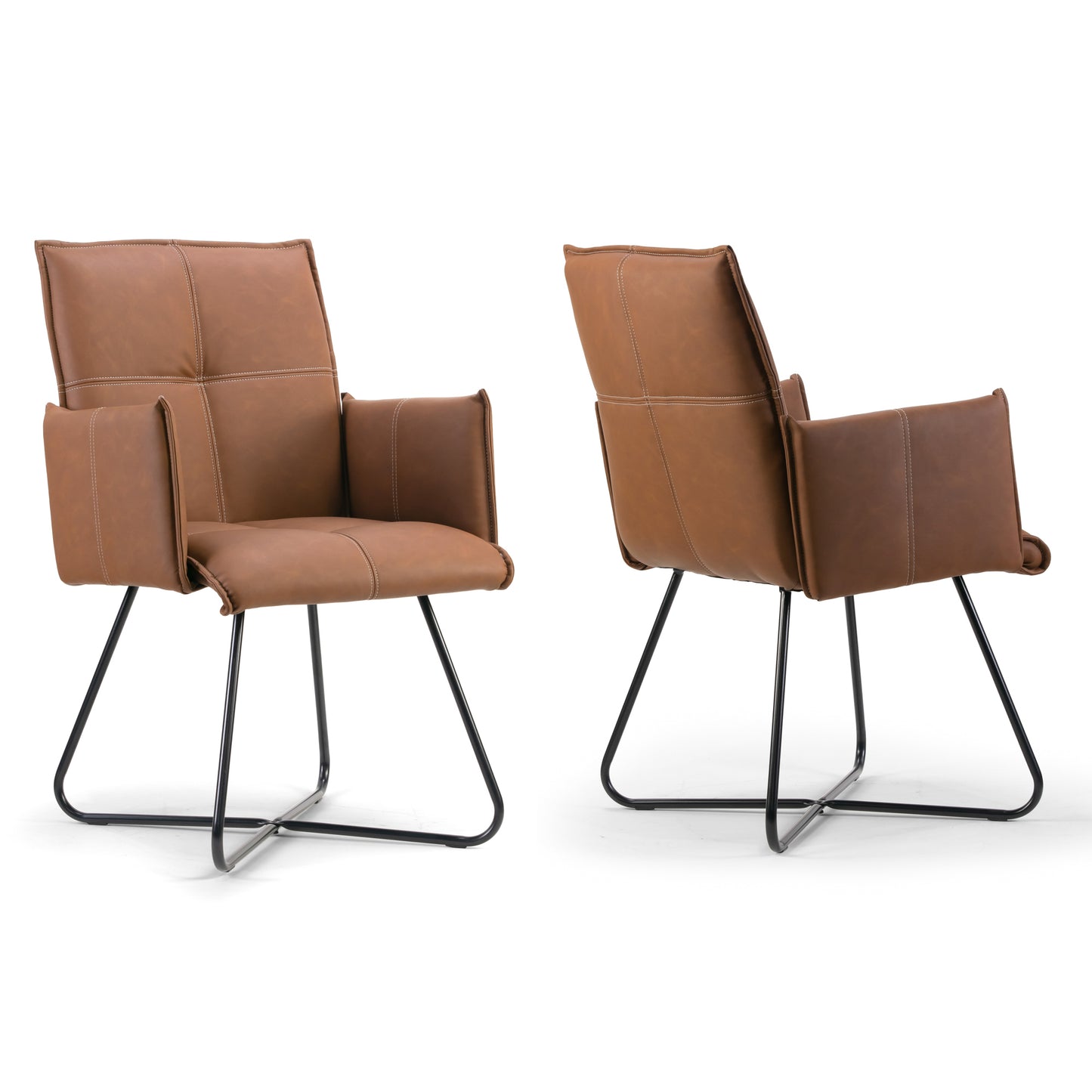 Set of 2 Ambel Brown Modern Dining Chair with Black Metal Legs