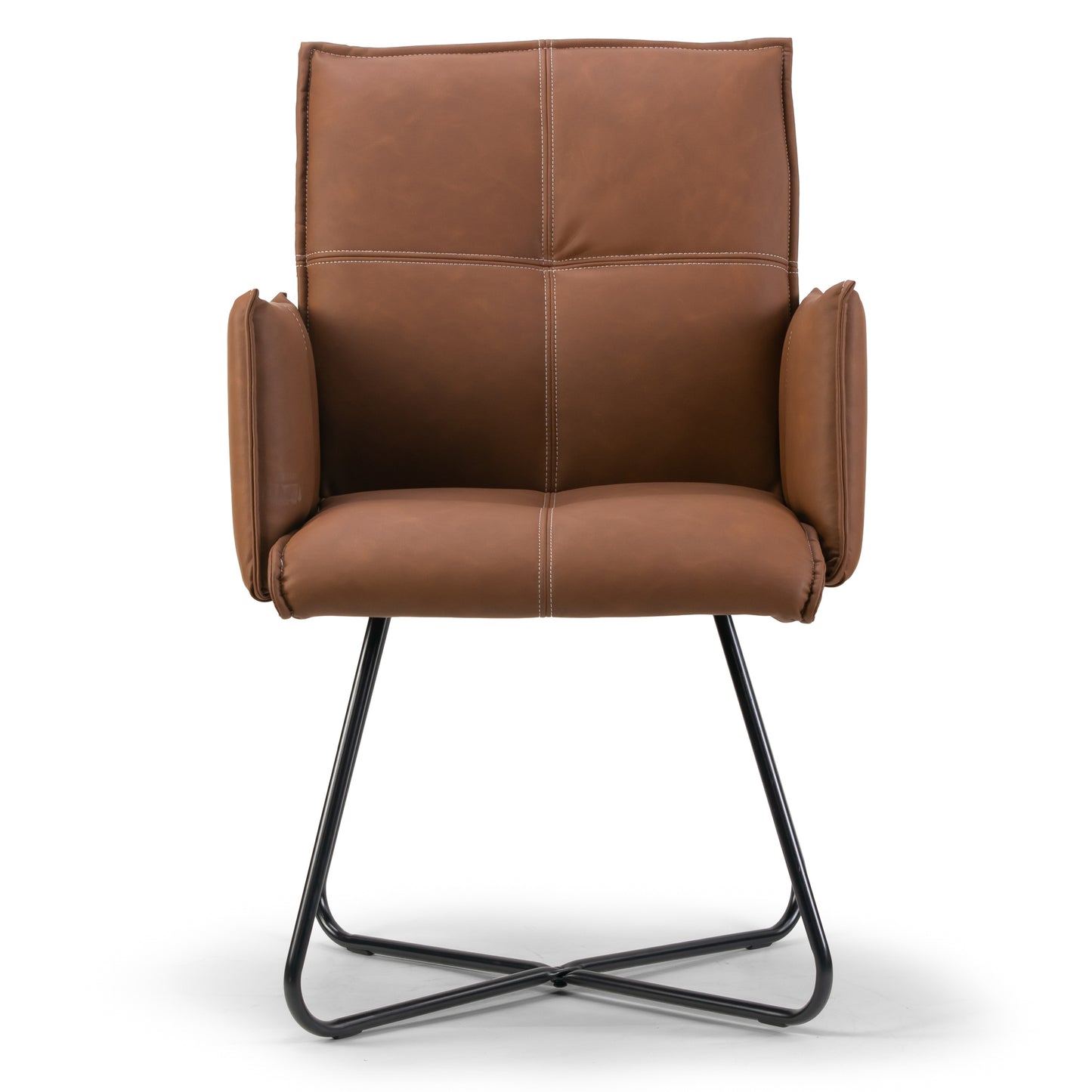 Set of 2 Ambel Brown Modern Dining Chair with Black Metal Legs
