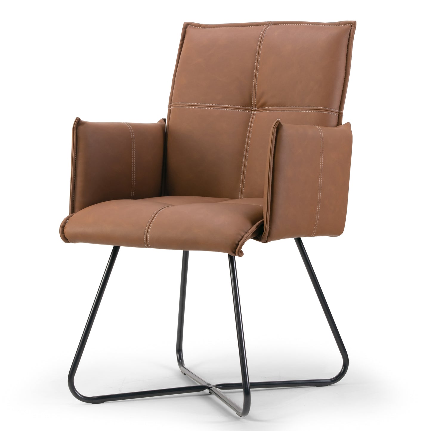 Set of 2 Ambel Brown Modern Dining Chair with Black Metal Legs