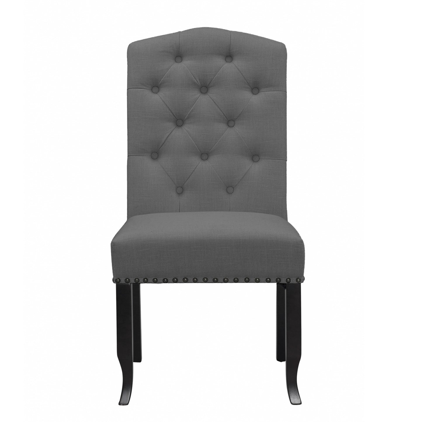 Set of 2 Aleeya Grey Fabric Dining Chair with Tufted Buttons and Nail Head Accent