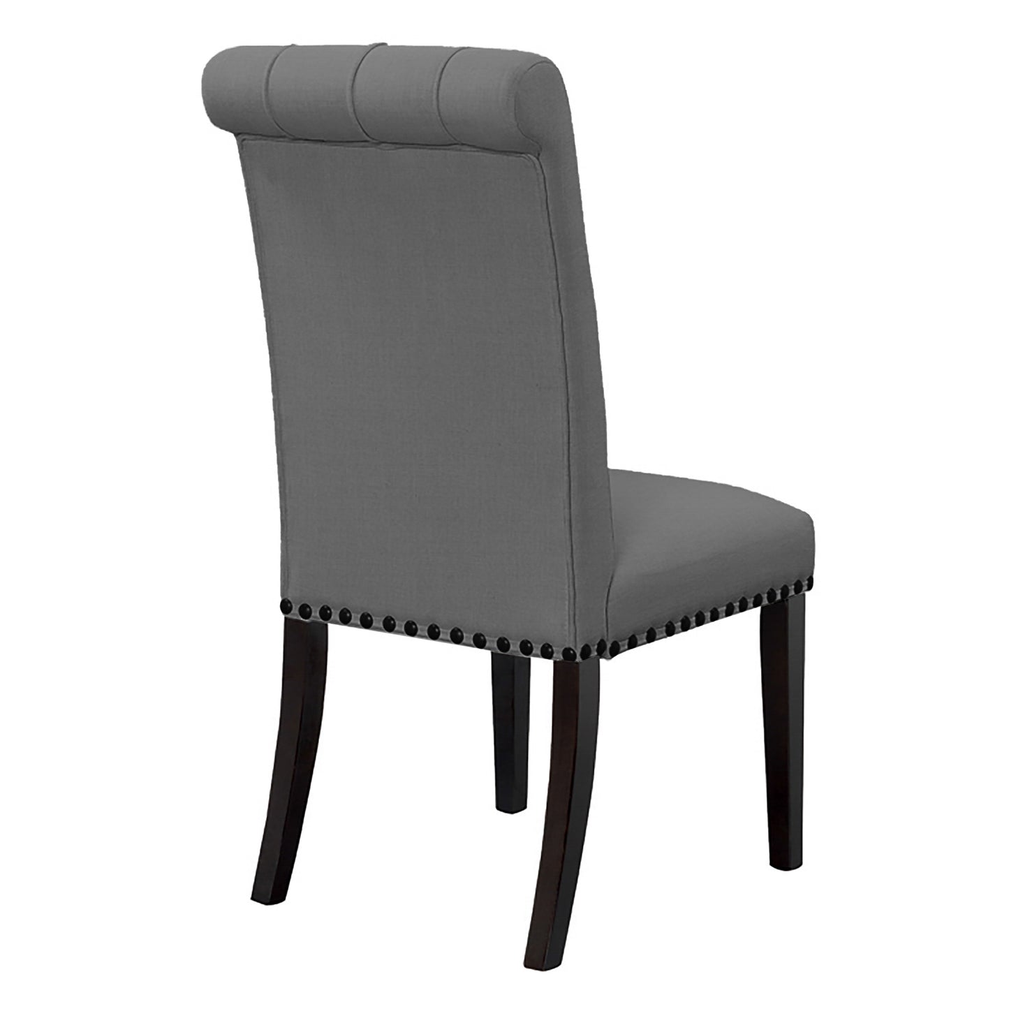 Set of 2 Aleki Grey Fabric Dining Chair Roll Back with Tufted Buttons and Nail Heads