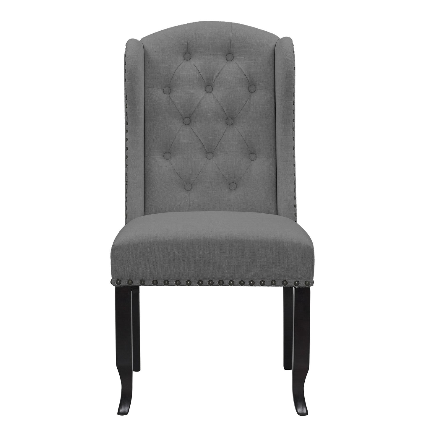 Set of 2 Alen Grey Fabric Dining Chair Wing Chair with Tufted Buttons and Nail Heads