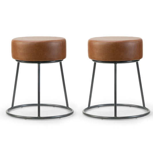 Set of 2 Amie Brown Backless Dining Chair with Gunmetal Grey Frame