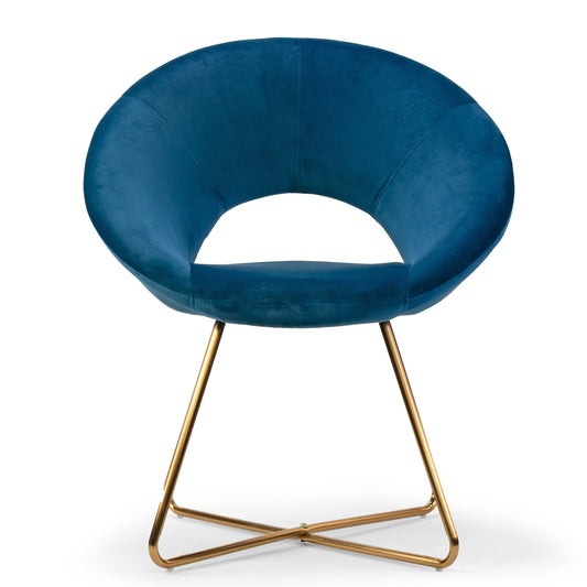 Set of 2 Amor Blue Velvet Dining Chair with Golden Metal Legs