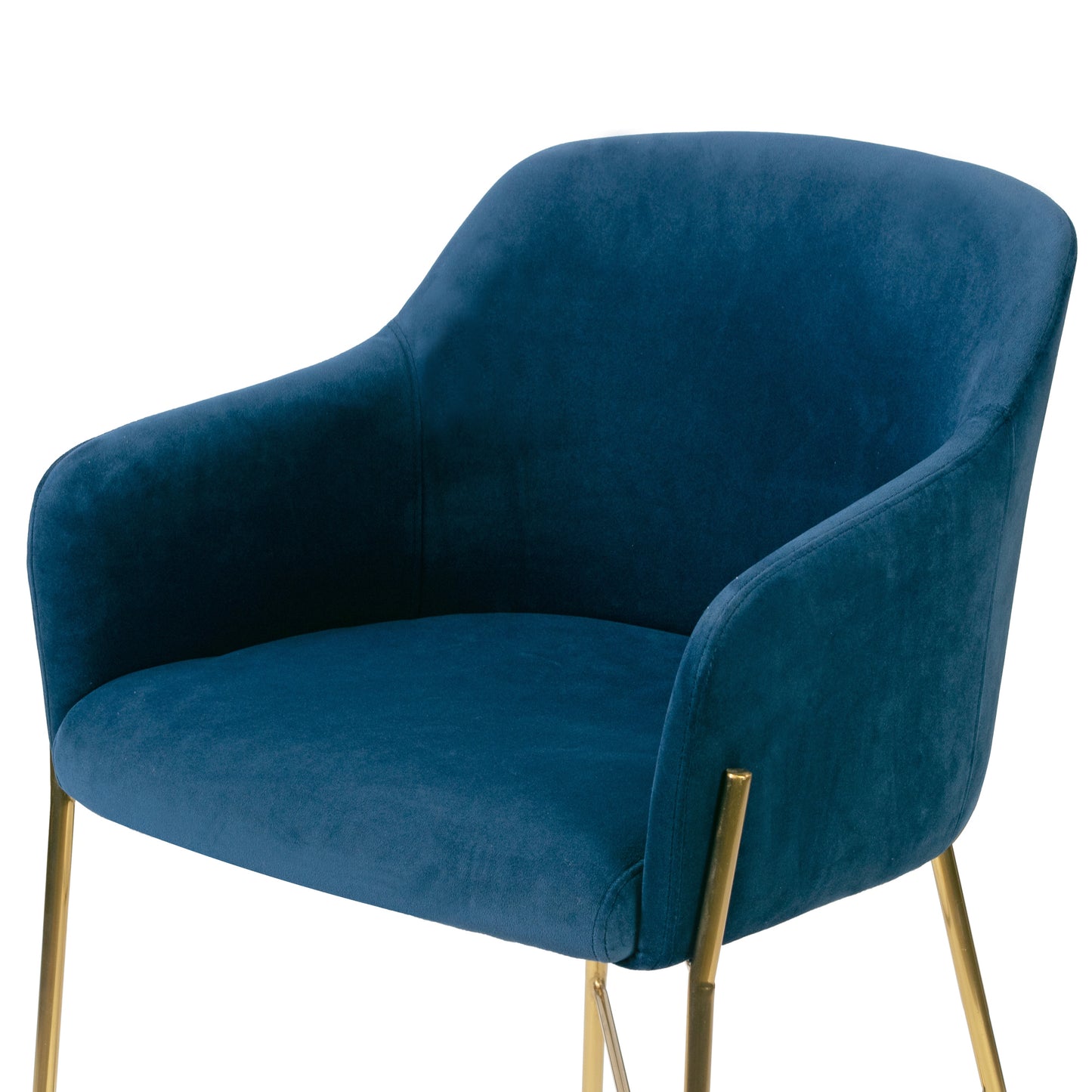 Ana Blue Velvet Arm Dining Chair with Golden Metal Legs