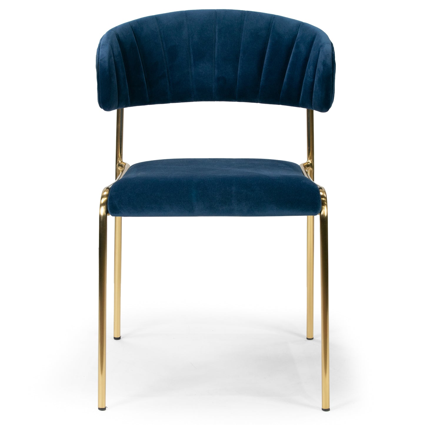 Set of 2 Andre Blue Velvet Dining Chair with Golden Metal Legs and Decorative Stitching